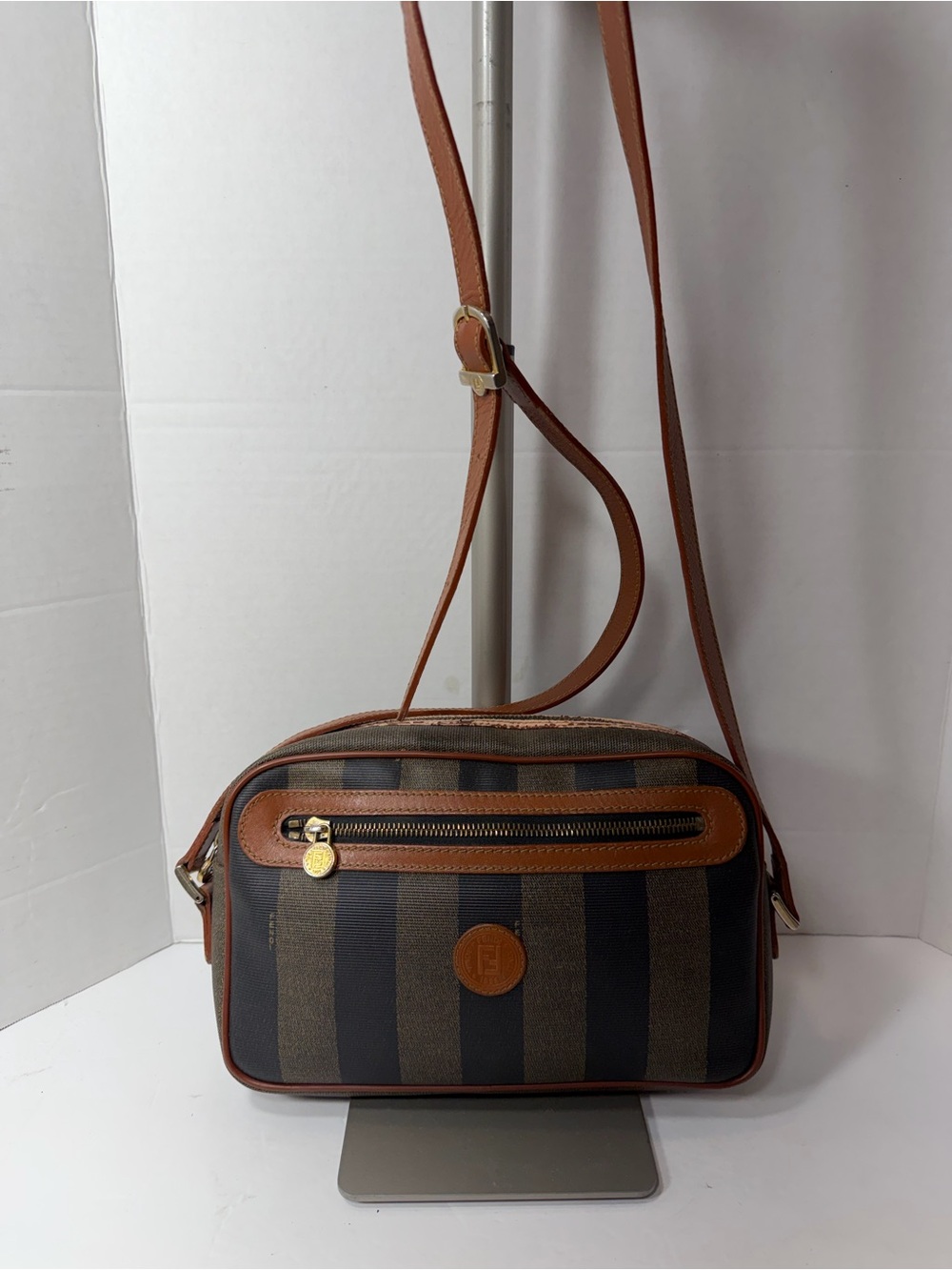 Vintage FENDI Pequin Stripe Crossbody Camera Bag